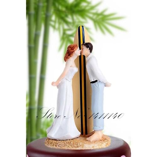 Summer Beach Wedding Theme " Romantic of Sailboat Kiss " Bride and Groom Wedding Cake Topper Figurines with free shipping