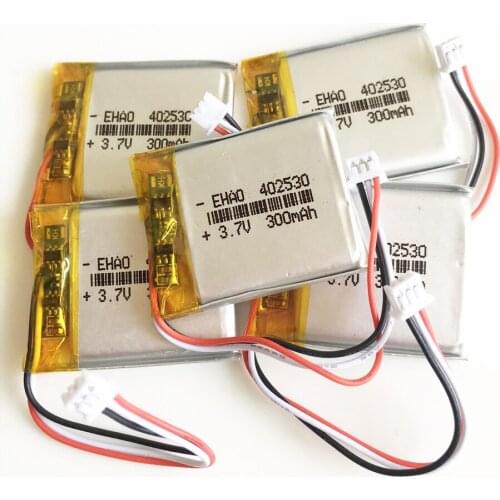 5 pcs 3.7V 300mAh lithium polymer lipo rechargeable battery 402530 JST 1.25mm 3pin connector for MP3 GPS headset smartwatch