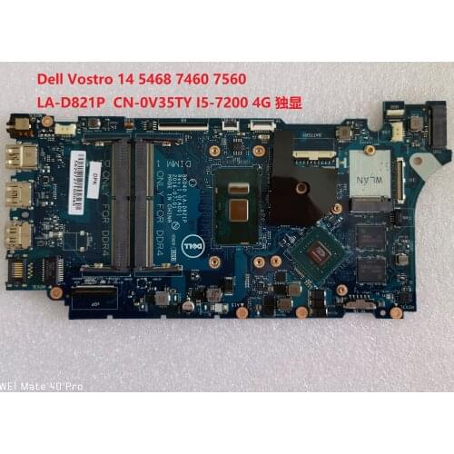 KEFU FOR Dell Vostro 14 5468 7460 7560 Laptop Motherboard I5-7200U CN-0V35TY LA-D821P Mainboard test good