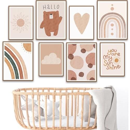 Bear Sun Cloud Rainbow Cartoon Wall Art Canvas Painting Nordic Posters And Prints Wall Pictures Baby Bedroom Children Room Decor