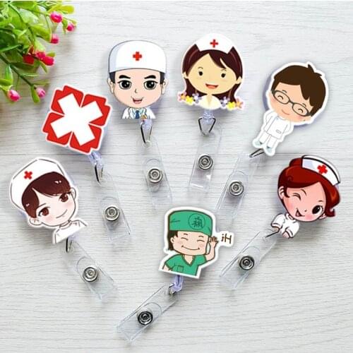 Cartoon Nurse Doctors Lanyard ID Card Pull Badge Reel Holder Retractable Reels Cute Student Name Tag Card Office Supplies