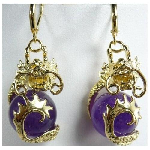 Fancy 12mm purple stone dragon FINE JEWELRY earrings 5.29