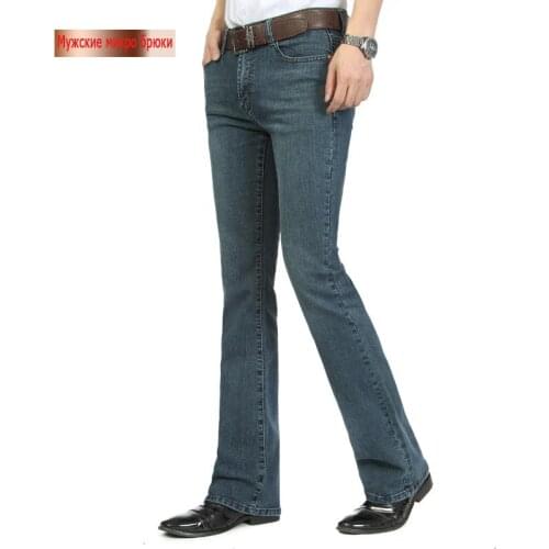 High Quality 2019 New Mens Smart Casual Bootcut Vintage Blue Jeans Business Flare Pants Plus Size Trousers Big Size 40