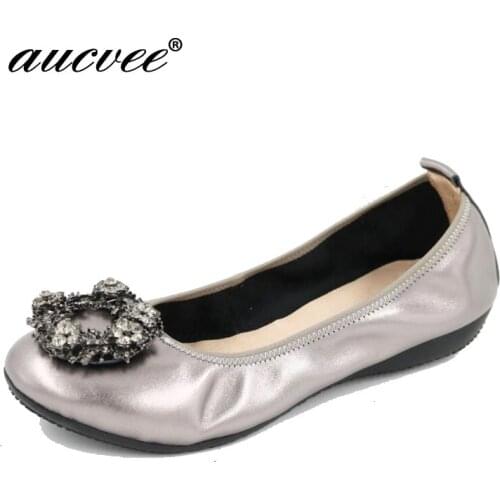 New 2021 Ballet Flats Spring Autumn AUCVEE Brand Women Female Casual Shoes Crystal Pointed Toe Plus Big Size