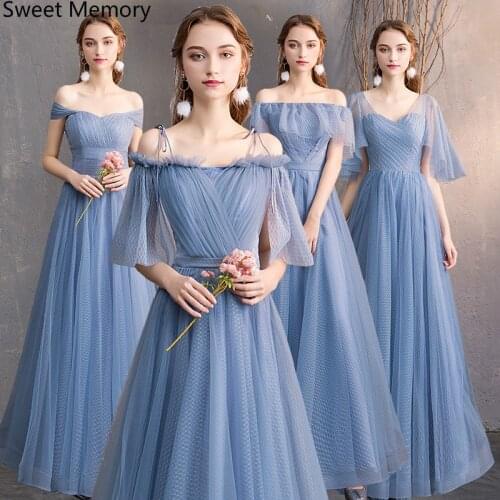 Custom Made 2021 Trend Summer Women Long Grey Blue Bridesmaid Dresses Vestidos Graduation Robes De Soiree Sweet Memory