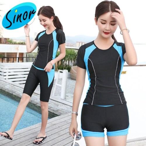 New Swimsuit Womens Sports Split Conservative Slimming Large Size Shorts Piece Swimsuit