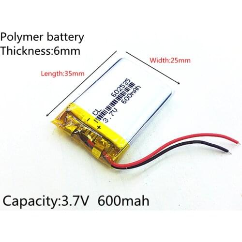 3.7V 600mAh Rechargeable li Polymer Li-ion Battery For headphones tachograph MODEL 582535 SP5 mp3 mp4 GPS PSP 602535 062535
