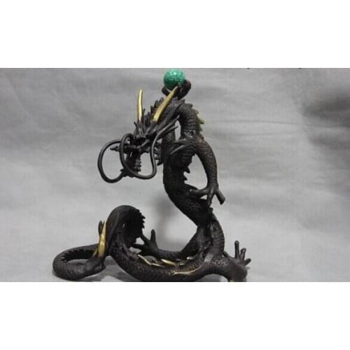 Song voge gem S0890 10 Exquisite pure Red Bronze Copper Feng shui Lucky Dragon play Bead Art Statue