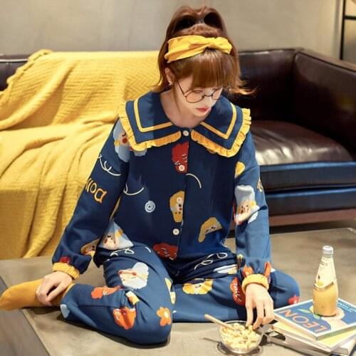 Pajamas Women Set Spring Autumn Thin Section Long-sleeved Cotton Cute Homewear Two-piece Suit Explosion Flowers Sleepwear K1036