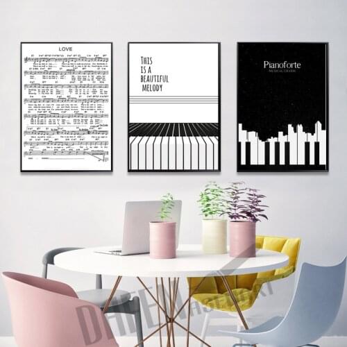 No frame Black and White Piano Canvas poster Wall Art Nordic Pictures for Living Room Home Decor sweet music wall paintings