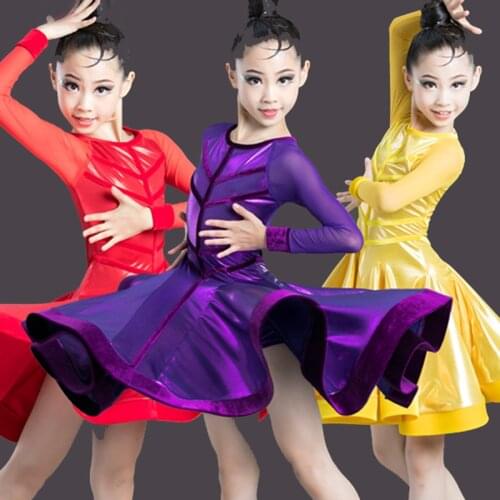 Children Long sleeve Latin Dance Dress Kids Dresses for Girls Cha Cha Rumba Samba Jive Vestidos Dance Costume Ballrom Dancing