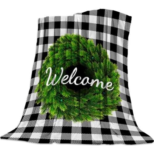 Plaid Wreath Welcome Throw Blanket Warm Microfiber Blanket Bedroom Sofa Supplies Blankets for Beds