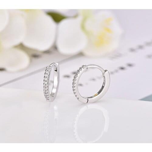 Minar Simple Shinning Rhinestone Small Round Hoop Earrings for Women Copper Geometric Earrings Minimalist Accessories Gifts