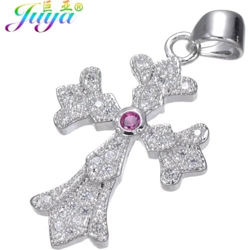 Juya DIY Religious Jewelry Accessories Micro Pave Zircon Christian Cross Charms Pendant For Women Men Prayer Jewelry Making