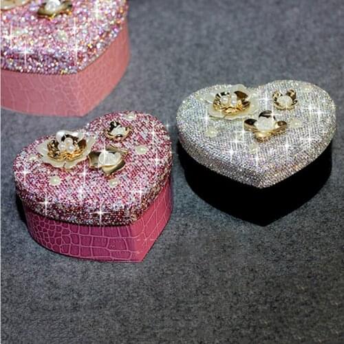 New Love Heart Flowers Jewelry Box Diamond Makeup Mirror Two-Layer Debris Storage For Travel Dressing Table Beautiful Decoration