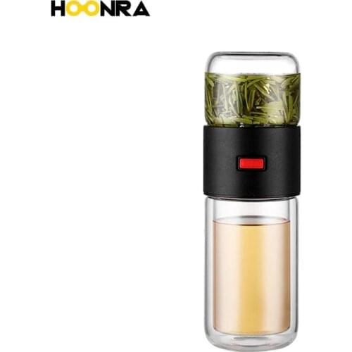 HOONRA 400ML Double Wall Glass Tea Bottle Portable Separation Tea Bottle Leak- proof Thermos Travel Mug Glass Water Bottles