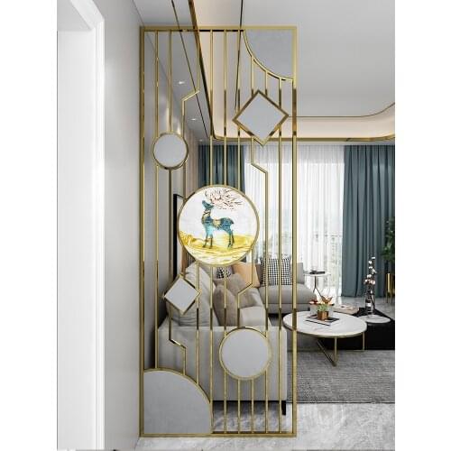 Light luxury glass partition living room LED light landscape painting decorative screen stainless steel creative shielding wall