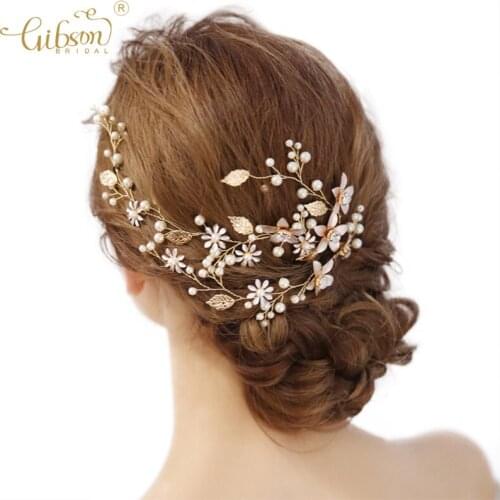 Wedding Headdress Pearl Floral Charm Hair Vine Bridal Headband Encrusted Leaf Women Hair Jewelry Boho Headpiece