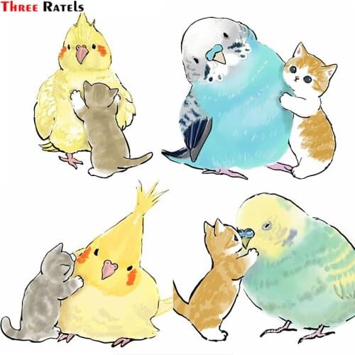 Three Ratels F264 Cute Kitty Cats Plays With A Chicken Vinyl Sticker Bomb For Car Styling Bike Motorcycle Phone Laptop Helmet