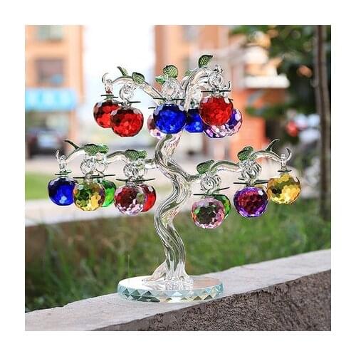 Crystal Glass Apple Tree Ornaments 18pcs Hanging Apples Home Decor Figurines Christmas New Year Crafts Gifts Souvenir Miniatures