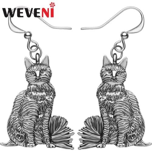 WEVENI Plated Alloy Antique Gold Cat Kitten Earrings Lovely Animal Drop Dangle Jewelry For Friends Teens Trendy Birthday Gifts
