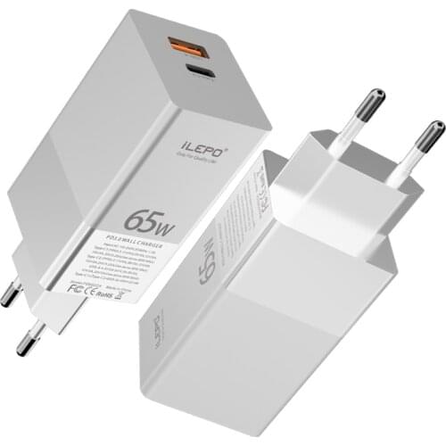 ILEPO GaN PD Charger 65W Mini Quick Charger For Notebook Laptop SCP FCP PD3.0 QC3.0 5A Fast Charging For Xiaomi10 US Charger