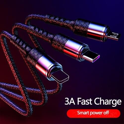 3 in 1 Charging Cable For iPhone Android Type-c Mobile Phone Multi-function USB One Dragging Three Data Cable phone accessories