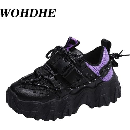 WOHDHE Women Shoes New Breathable Sneakers Casual Fashion Dad Shoes Thick Bottom Platform Lace-up Vulcanized Chunky Sneakers