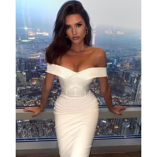 Celebrity Bandage Dress Summer White Sexy V Neck Off Shoulder Slim Celebrity Fashion Party Club Bodycon Dresses Vestidos