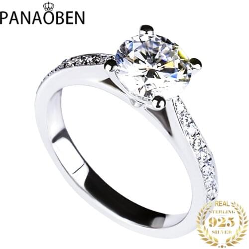 Designer Real 925 Sterling Silver Rings for Women Platinum Four-claw Carat Diamond Jewelry Luxury Engagement Exquisite Wedding