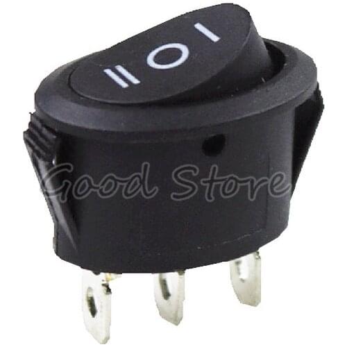 1PCS ON-OFF-ON AC 6A 250V 10A 125V Black 3 Position 3 Pins Mini Oval Rocker Switch