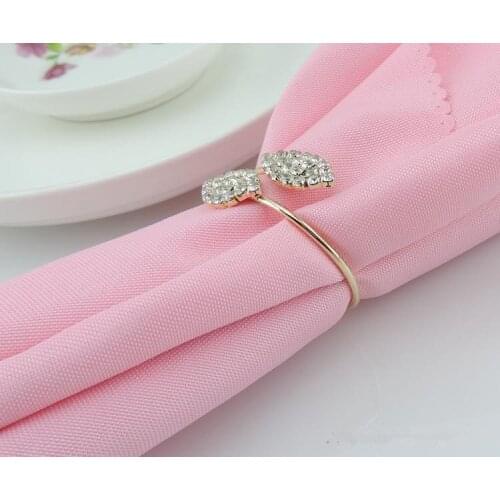 12pcs/lot Crystal Diamonds Leaf Napkin Rings metal wedding napkin holder for Hotel Wedding Banquet Table Decoration Accessories