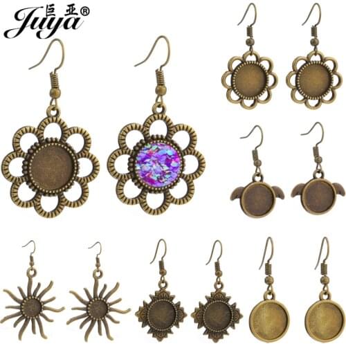 120PCS Vintage Dangle Earring Base Settings Hooks 12mm Cabochon Blank Bezel Tray Findings For DIY Jewelry Making Crafts Supplies