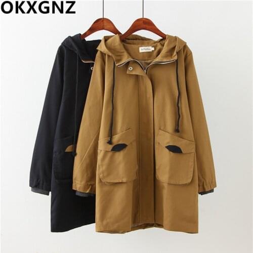 2019 Spring Autumn New Long Trench Coat For Womens Hooded Casual Overcoat Long Sleeve Loose Windbreaker Female Outerwear R900