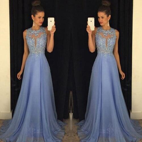 2020 Women Party Night Lavender Sleeveless Long Prom Dress Special Back robe de soiree Elegant Sequined Crystal Evening Dresses