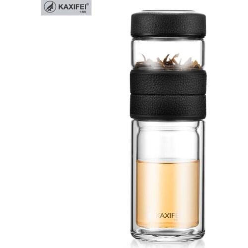 500ML Business Type Water Bottle Glass Bottle with Stainless Steel Tea Infuser Filter Double Wall Glass Sport Water Tumbler