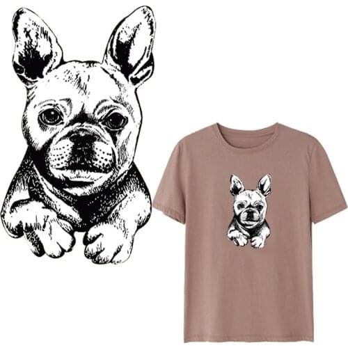 White Black Bulldog Patch Dog Stickers Iron on Patches for Clothing T-shirt Heat Transfer Diy Accessory Appliques