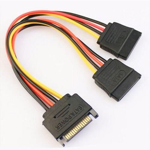 Free shipping20cm SATA 15-Pin Male to 2 x 15P Female Y Splitter Adapter Power Cable cord Free shippingnew