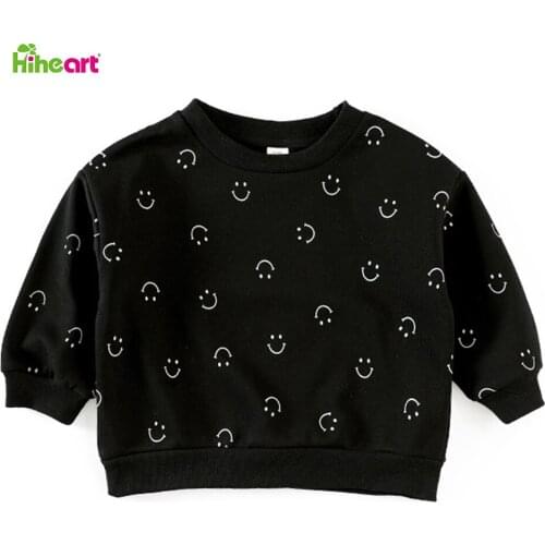 Hiheart Childrens Clothing Cotton Smiley Round Neck Long Sleeve Pullover Boys Girls Sweatshirts for Autumn Kids Clothes