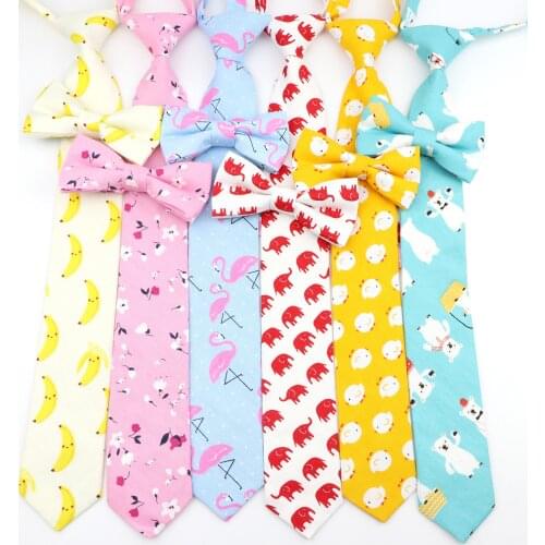 Cotton Cartoon Kids Elastic Necktie Bowtie Set Duck Dog Bear Elephant Boys Girls Lovely Cute Print Tie School Daily Skinny Ties