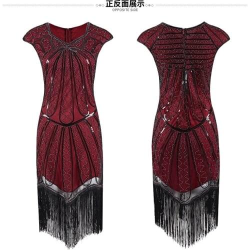 Disfraz adulto mujer Glam Dance Dress - Sexy Red Dress - 1920s Party Dress Evening Retro Sequin Gown