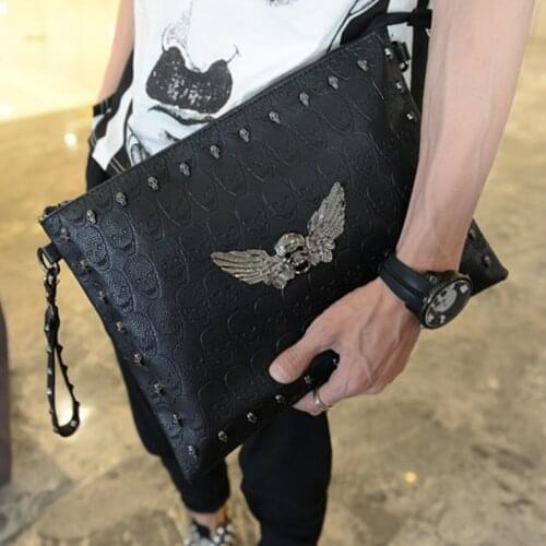 Designer Cluth Bag for Men Purses Luxury Handbags Mens Bag Rivets Envelope Day Cluth Hand Bags Man Wallet Black Sacoche Homme
