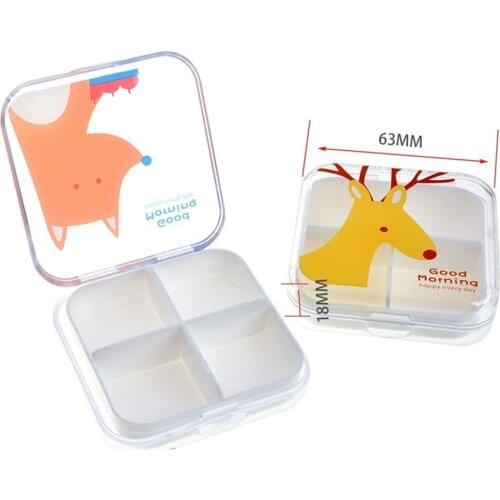 Cartoon Animal Printed 4/6 Slot Pill Box Storage Case Travel Vitamin Organizer Medicine Storage Organizer Drug Tablet Dispenser