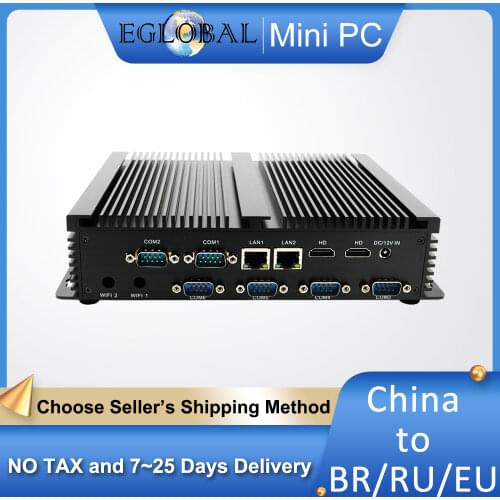 EGLOBAL 3 Years Free Warranty Fanless Barebone Industrial Mini PC Intel Core i3 5005U / i5 4200U / i7 5550U Windows 10 2LAN 6COM