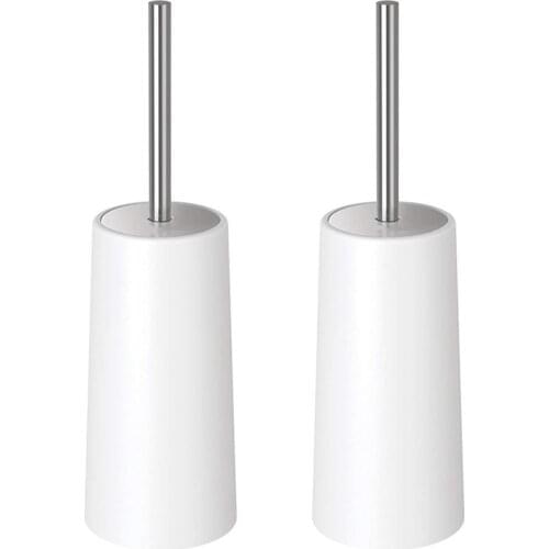 Toilet Brush With Holder -Heavy Duty Stainless Steel Upgraded Length Handle Bowl Scrubber Cleaner Set,2 Pack Durable Shed-Free S