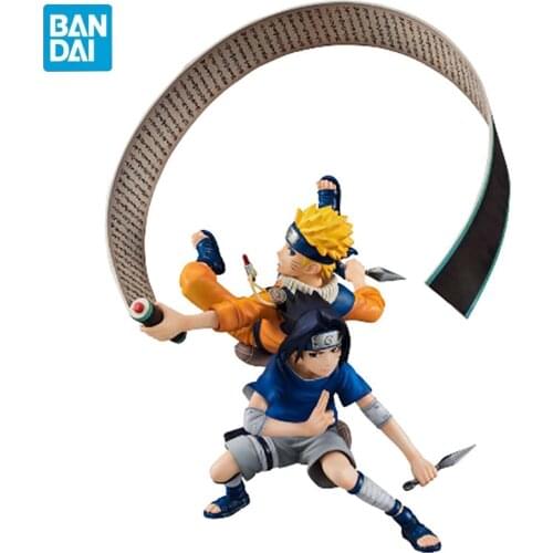 Bandai 19cm/anime Naruto Comics Uzumaki Sasuke Combat Scroll Action Characters Model Pvc Figures Statue Collectible Kid Toys