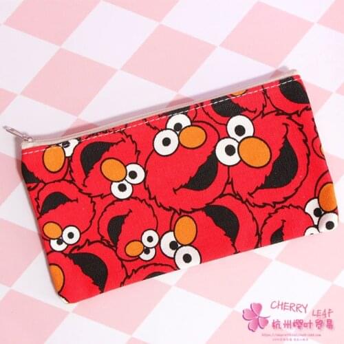 Doraemon Sesame Street Anime Cosmetic Bags Canvas Zipper School Pencil Case Storage Pen Bag Multifunction Pouch New