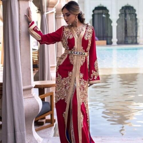 Custom Made Moroccan Kaftan Evening Dresses Elegant Applique Beaded Muslim Prom Gowns Long Dubai Mermaid Dress vestido de festa