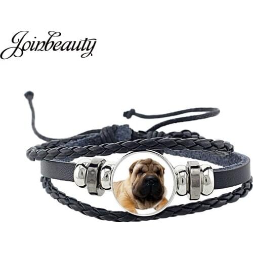 JOINBEAUTY Rottweiler Glass Cabochon Bracelet Sheltie Shar Pei Dog Multilayer Leather Bracelet Fashion Accessories Jewelry D1318