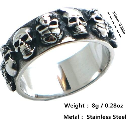 Unisex 316L Stainless Steel Cool Punk Gothic Skull Newest Ring